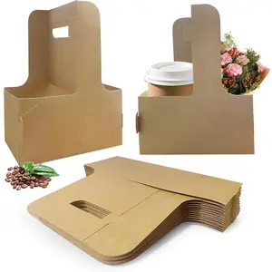 50 Pcs Coffee Drink Carrier with Handle(2 Cups or 4 Cups),Assemblable Drink Holder with Handle,Disposable Cup Holders for Beverage, Great for All Your Beverage and Food Delivery,Coffee Carrier