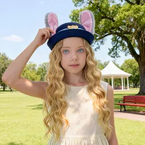 Valentine's Day Gift Bunny Officer Plush Hat, Adjustable Ears and Bow, Soft Winter Cosplay Hat, Cute Rabbit Police Style Cap, Funny Bunny Hat for Girls