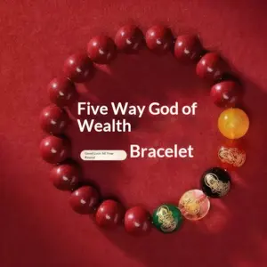 Five Paths Wealth Bracelet | Cinnabar Birth Year Protection & Good Luck Gift | For Stress & Positive Energy lucky  charm Feng Shui Wealth-Attracting Ornament bracelet kit accessory gift chic  accessories evil eye protection bracelet