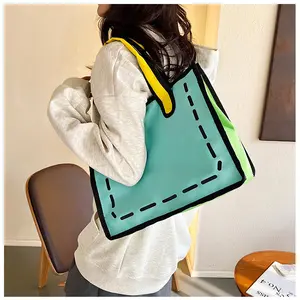 Cute Cartoon Large Capacity Shopping Bags Fashion Women 2D Drawing Shoulder Bag Tote Comic Bookbag For Travel Bags