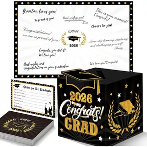 Graduation Decorations Black and Gold 2026 - Guest Book Alternative, Graduation Cards Box with 36PCS Advice Cards, Signature Board Congrats Grad Decoration Graduation Supplies 2026