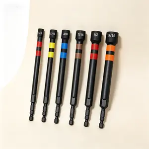 Professional Grade SAE Magnetic Hollow Impact Nut Drivers Set, 6-Piece Color Coded Extended Reach Power Nut Driver with Hollow Shaft for Deep Access, Impact Ready Hex Driver Set for Mechanics, SAE Sizes 5/16 to 1/2 Inch