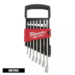 Milwaukee Combination Metric Wrench Mechanics Tool Set (7-Piece) with Red Handle and Black Case Drive Socket Kit, Professional Automotive Use Ratchet Heavy Duty