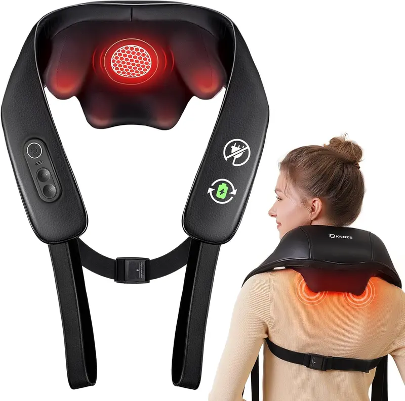 KNOZE Neck and Shoulder Massager with Heat, Cordless Back and Neck Massager, Upgraded Graphene Heating, 4D Shiatsu Deep Kneading Massage for Shoulder, Back,Leg,Pain Relief, Portable Gifts for Dad Mom Friend