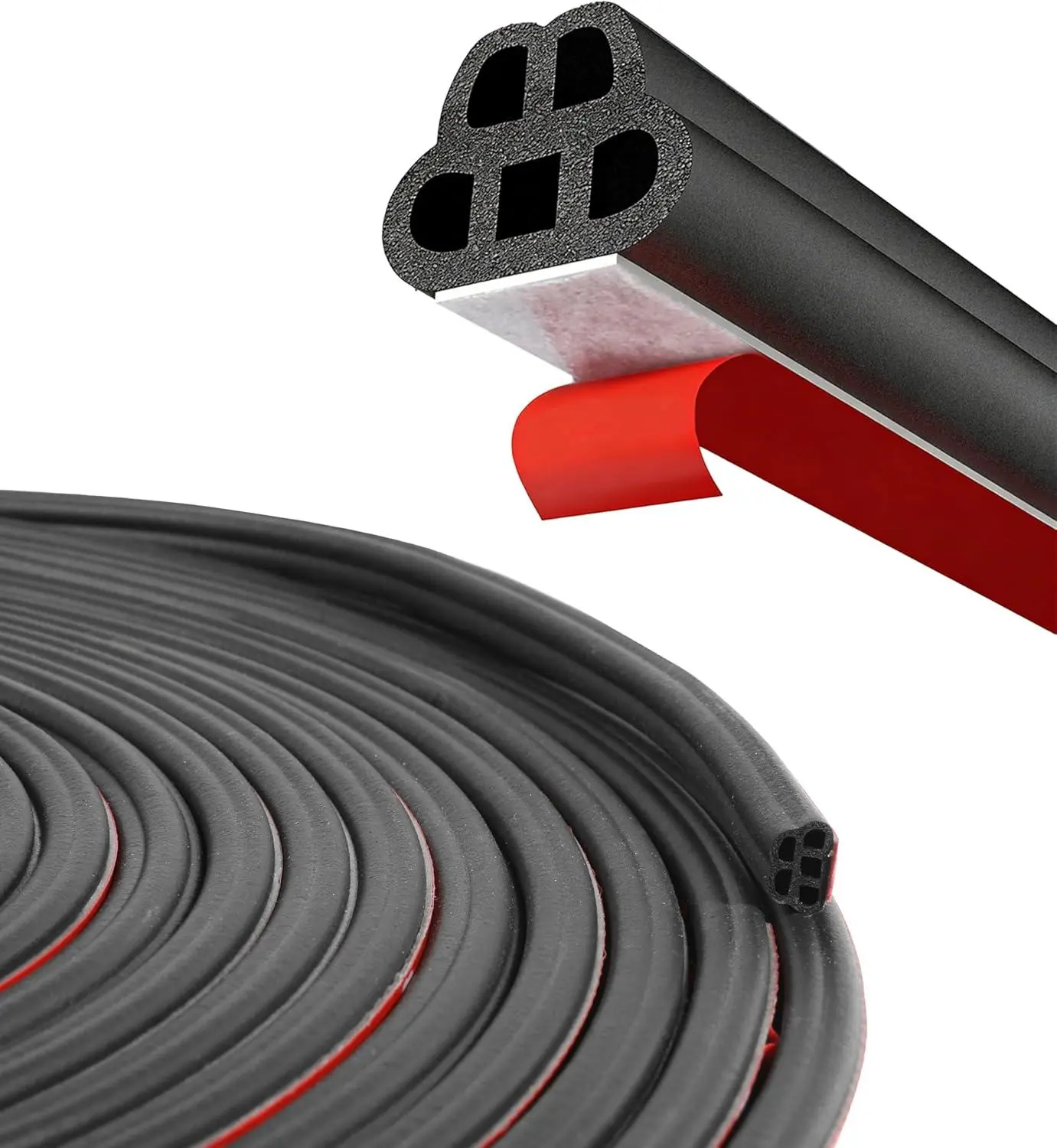 52.5Ft Self-Adhesive Universal Car Door Rubber Strip Roll, Double-Layered 5-Hole Automotive Soundproofing Weather Stripping for Truck, RV Door Sealing