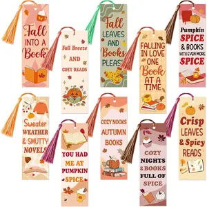 10 count Fall Pumpkin Bookmarks with Tassel for Reading Reader , Pumpkin Book Marks for Women Men Autumn Cozy Paper Bookmark Page Makers for Students Teachers Bookworm Bookish Gifts for Book Lovers