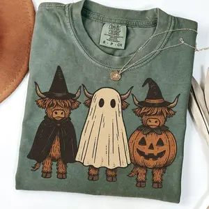 Boo Ghost Highland Cow Shirt, Halloween Cow Tee, Halloween Shirt, Autumn, Halloween Sublimation Shirt, Pumpkin Cow, Fall Tee