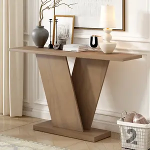 Mirod Console Table with Natural Wood Veneer,V-Base Design for Classic Versatility ,Perfect for Displaying Your Favorite Items, Easy Assembly