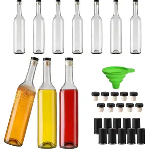 10 Pack 750 ml Clear Glass Bottles With T-top Caps & Seal Shrink Capsules, 25 oz Empty  Bottles with Funnel for , Beverages, Juice & Kombucha