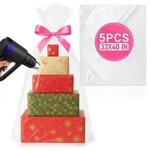 5Pcs Extra Large Gift Basket Shrink Wrap Bags – Wide Application for Gifts & Hampers, Durable & Easy to Use, 32"x40" Gift Basket Wrapping Plastic Bags for Secure Wrapping