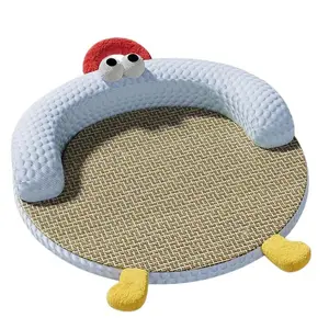 Cute U-Shaped Washable Cat Sofa Pet Bed, Durable Scratch-Resistant Summer Cooling Mat, Bamboo Woven Dog Nest for Cats and Dogs Shaped Beds