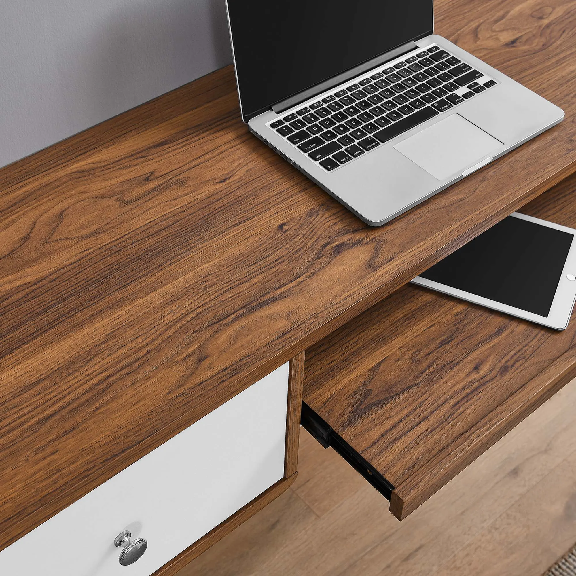 Modway Transmit 60" Wall Mount Wood Office Desk in Walnut White