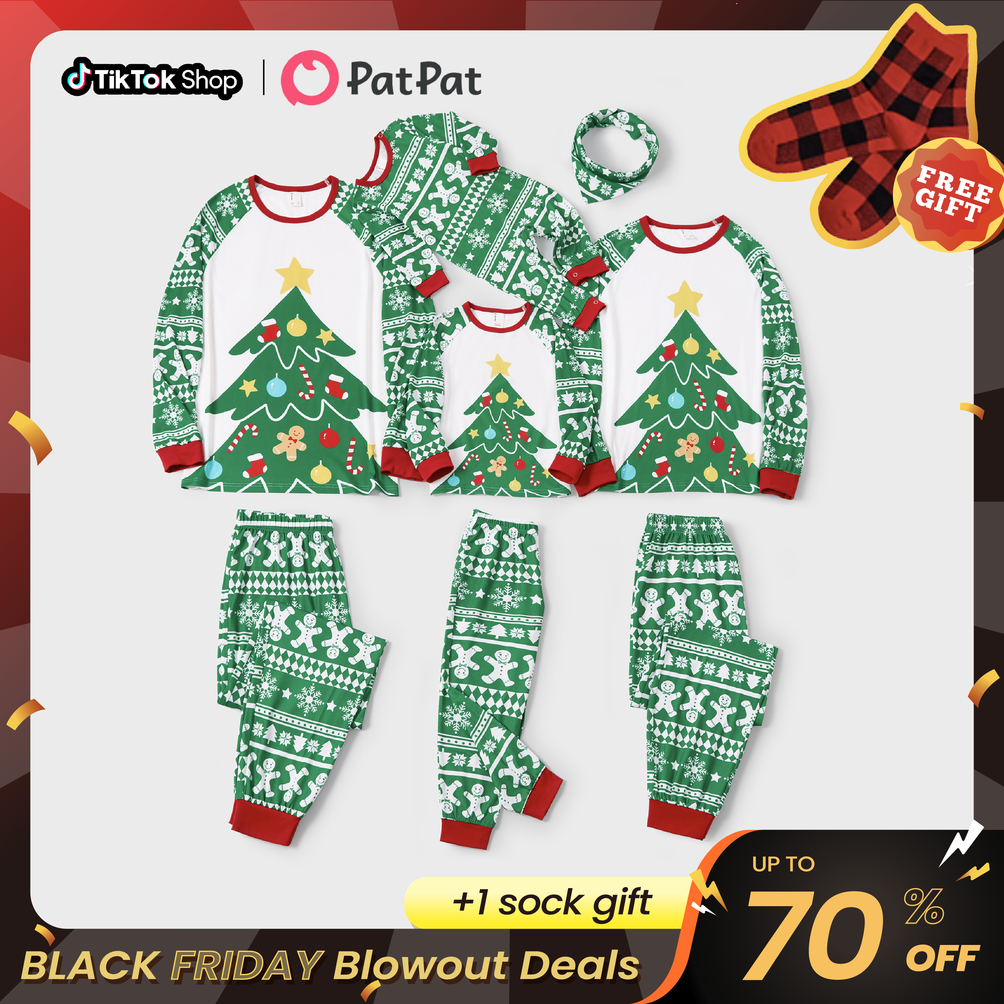 PatPat Christmas Pajamas Soft & Stretchy Family Matching Long Sleeve Sets Christmas Tree Patterned Sleepwear for Women Men Couples Adult Kids,Cute P