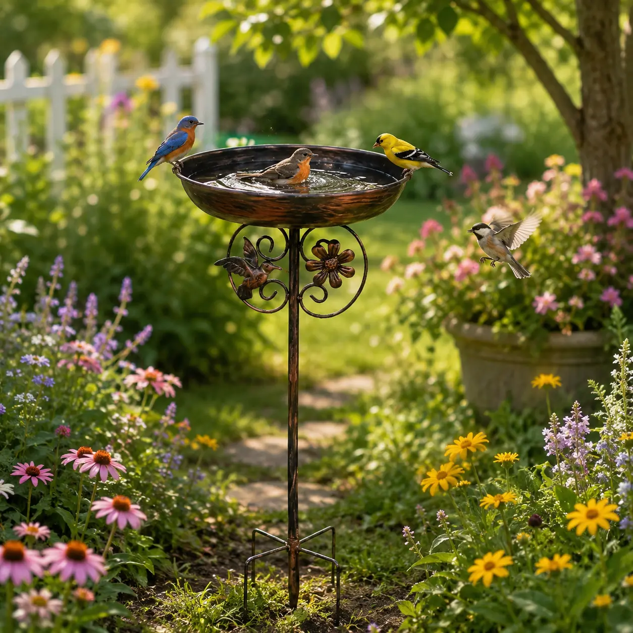 Outdoor Decor, Four-Tier Ground Spike with Secure Design, Rustproof and Weather-Resistant Bird Feeder and Watering Station, Suitable for Courtyards, Backyards, Lawns, Patios, and Garden Landscaping