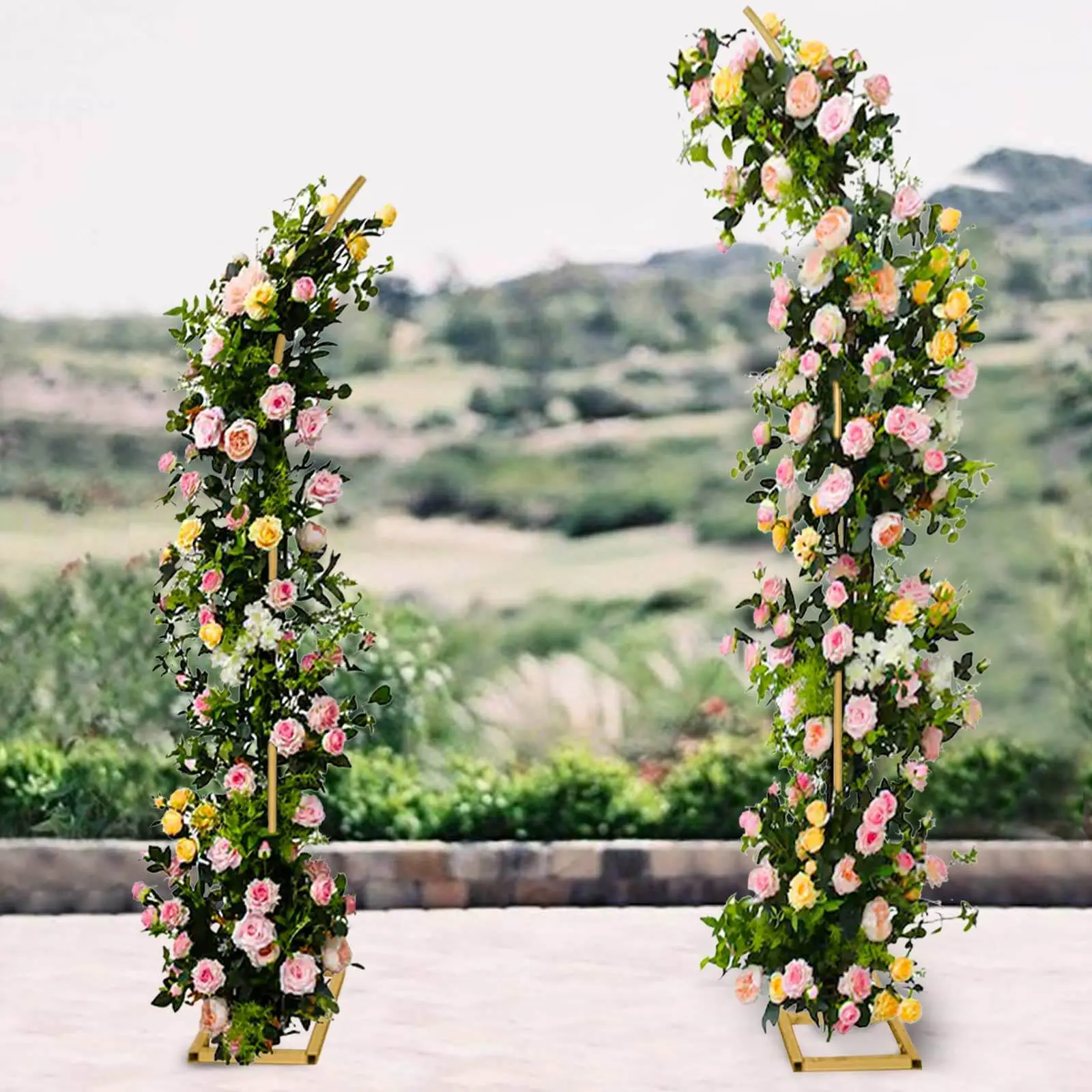 2-Piece Gold Metal Curved-Top Wedding Arbor Backdrop Frames - 6ft & 8ft Arched Stands for Wedding, Party Background Decoration, Backdrop Decoration Supplies