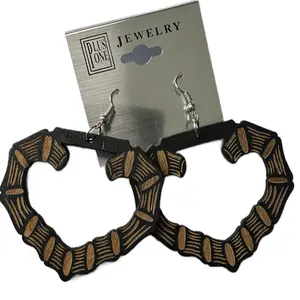 2.75" Wood Heart Bamboo Look Fashion Earrings 3 colors
