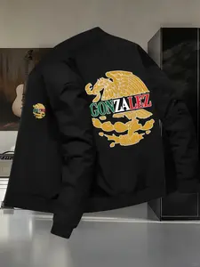Men's Latin Culture Theme Baseball Jacket, Casual Geometric Pattern, Perfect for Motorcycle Events and Trendy