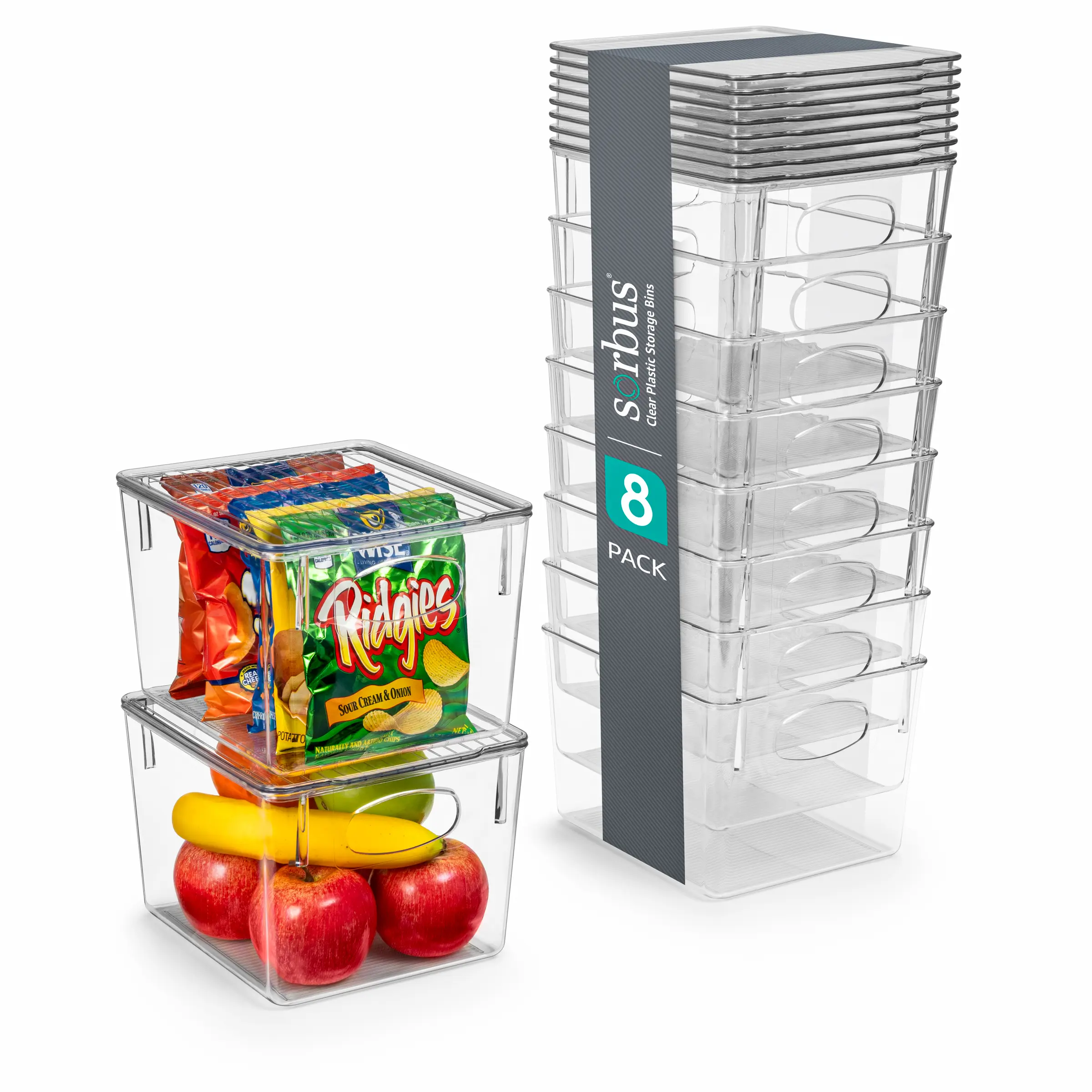 Sorbus Clear Plastic Storage Boxes with Lids - 8 Pack Medium Organisers Container Drawer Kitchen Set Translucent Hand