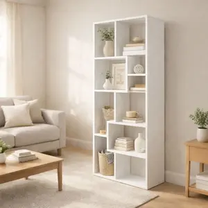 White 5-Tier Asymmetrical Display Shelf & Bookcase