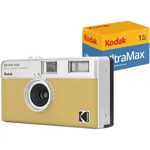 KODAK EKTAR H35 Half Frame Film Camera (Bundle with Kodak Ultramax 400/24EXP 35mm Roll Film) - Sand