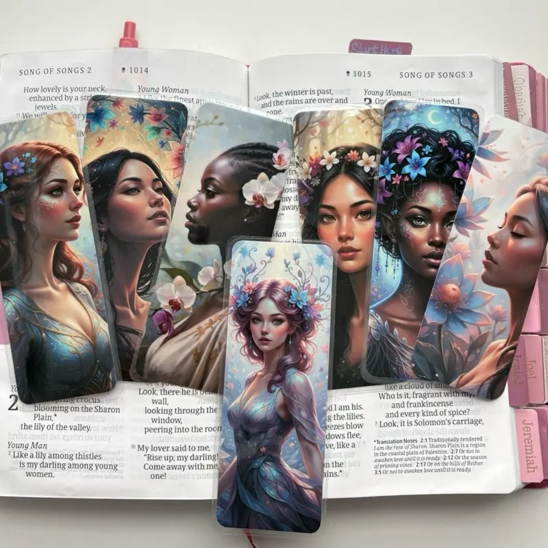 Elegant Blooming Beauties Bookmarks - Premium 260gsm Double-Sided Photo Paper with Delicate Floral Designs & Holographic Finishes for Book Lovers