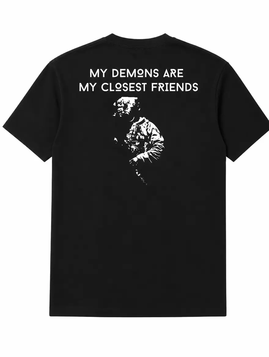 My Demons Are My Closest Friends Tactical Graphic T Shirt Quote, Dark Motivational Tactical Apparel For Men Who Embrace Inner Strength Mental Resilience And Discipline, Combat Style Shirt For Gym Training Streetwear And Everyday Wear Baggy Cotton