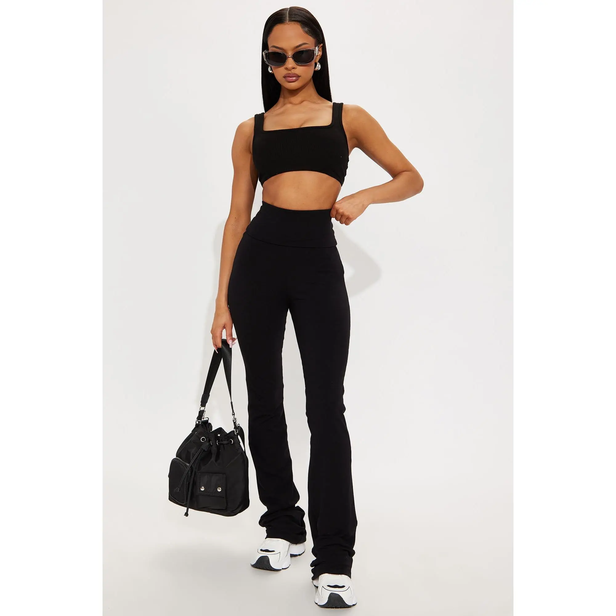 Tall Adriana Foldover Flare Pant - Black