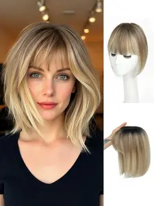 Women's Daily Wear Synthetic Hairpiece, Invisible Mono Top Piece, Straight Bangs Cover Hair, Suitable for Women's Everyday Use