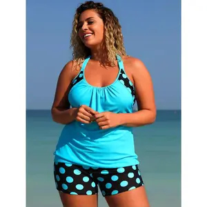2026 Summer Women's Two Piece Tankini Swimwear, Split Bathing Suit with Top and Flat Angle Swim Shorts, American Style High Waist Slim Design, Tummy Control Hides Belly and Hides Meat, Plus Size Friendly Curvy Ladies Swimwear, Stretch Quick Dry Casual Bea