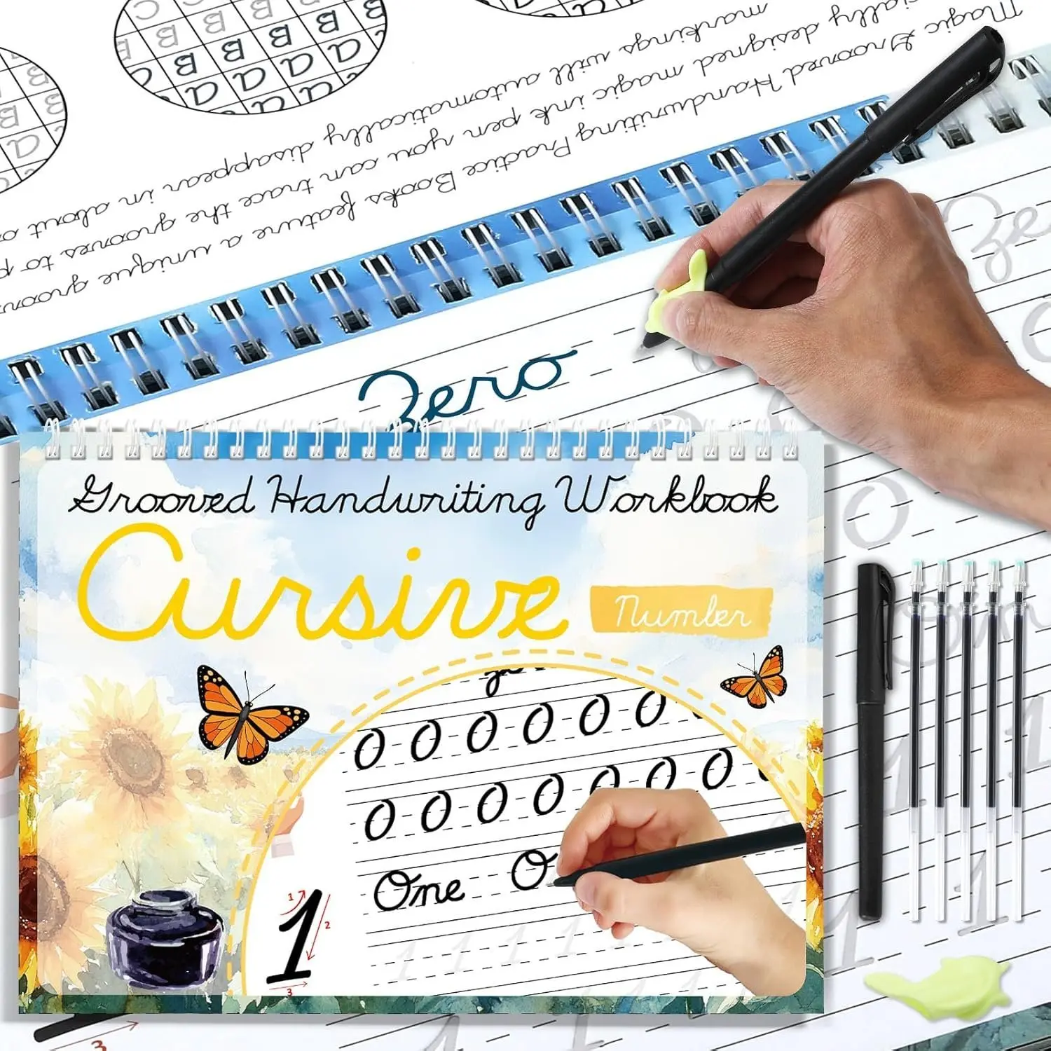 Grooved Cursive Handwriting Workbook with Disappearing Ink Pens Magic  Grooved Cursive Writing Practice for Beginners  Kickoff Student Workbook Homeschooling Supplies (Number)