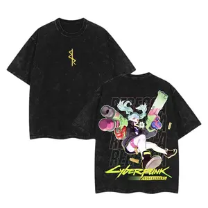 Rebecca Cyberpunk Edgerunners Tee – Acid Washed Lightweight Cotton Shirt, Edge Runner Graphic Top for Anime Fans, Unisex Gift for Her