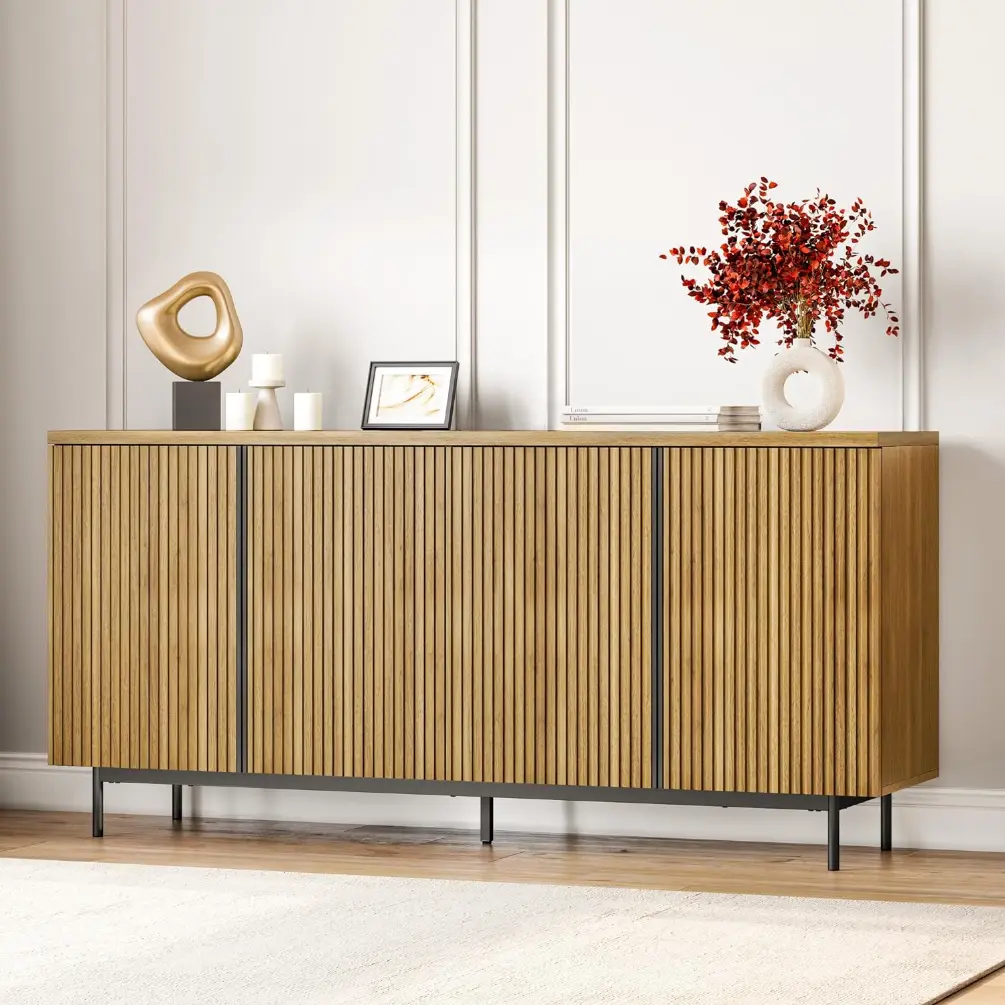 Sideboard Buffet Cabinet, 63" Storage Cabinet with Fluted Decorative Doors, Modern Console Table for Dinning Room, Kitchen & Living Room - Colemen (Camel)Sideboard against the wall living room sideboard dining room storage cabinet kitchen cabinet cupboard