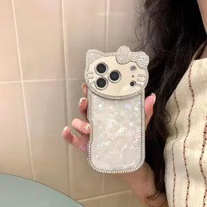 New Diamond Mirror KT Cat Shell Pattern Shock-Resistant Protective Smartphone Case For iPhone 17 16 15 14 13 Pro Max