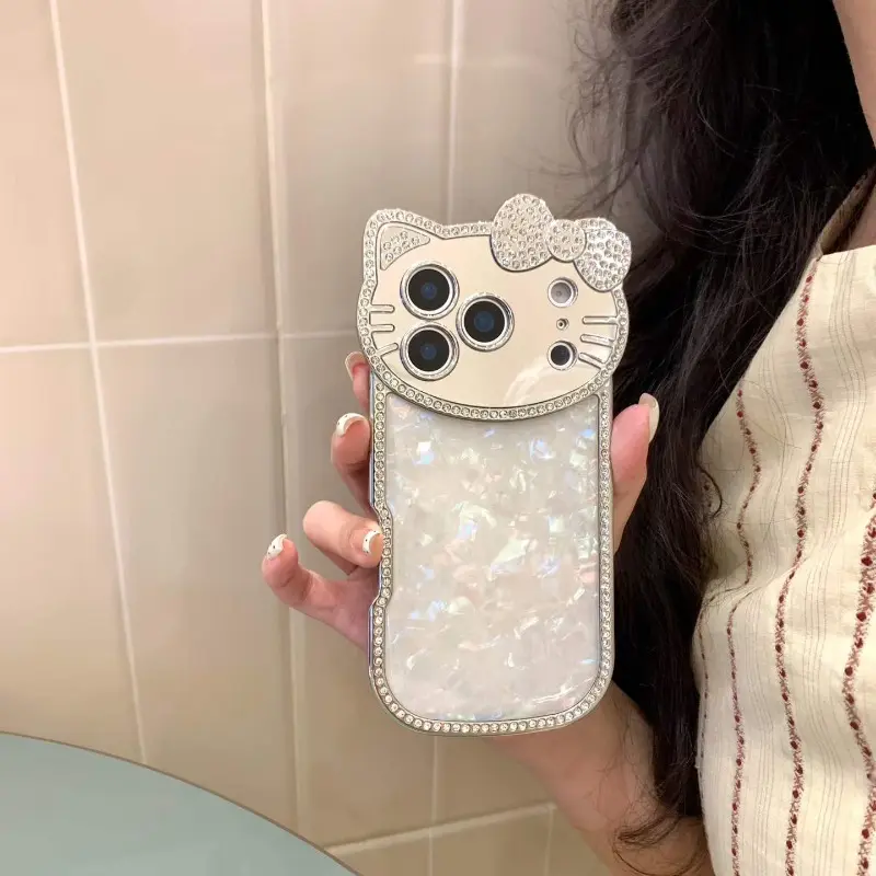 New Diamond Mirror KT Cat TPU Soft Shell Pattern Shock-Resistant Protective Shockproof Smartphone Case For iPhone 17 16 15 14 13 Pro Max Accessories