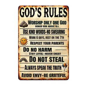1pc of an Aluminum Sign Featuring God'S Commandments, Measuring 8X12 Inches, Designed with a Rustic Vintage Style. It Includes The Ten Commandments And Uplifting Bible Verses, Suitable for Home, Church, Sunday School
