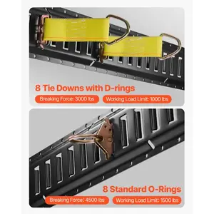 VEVOR E Track Tie-Down Rail Kit, 30PCS 5FT E-Tracks Set Includes 4 Steel Rails 2 Single Slot 8 O Rings 8 Tie-Offs with D-Ring 8 End Caps, Securing Accessories for Cargo, Motorcycles, and Bikes