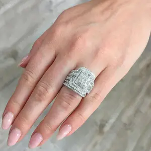 Silver Shiny Full Diamond Gemstone Ring 18K Gold Cubic Zirconia Promise Rings CZ Diamond Multi Row Ring Eternity Engagement Wedding Band Ring Sets Z.41 (US Code 8)