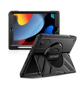 Dexnor Case for iPad 9th/8th/7th Generation 10.2 inch, Rugged Protective Case with 360° Rotating Hand Strap & Large Stand & Screen Protector & Pencil Holder Shockproof Full-Body Bumper Cover