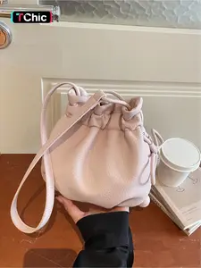 Advanced mini drawstring design crossbody bag retro daily work shopping bucket bag PU classic versatile shoulder bag pleated simple daily commuting bag Stylish crossbody bag Crossbody Purse