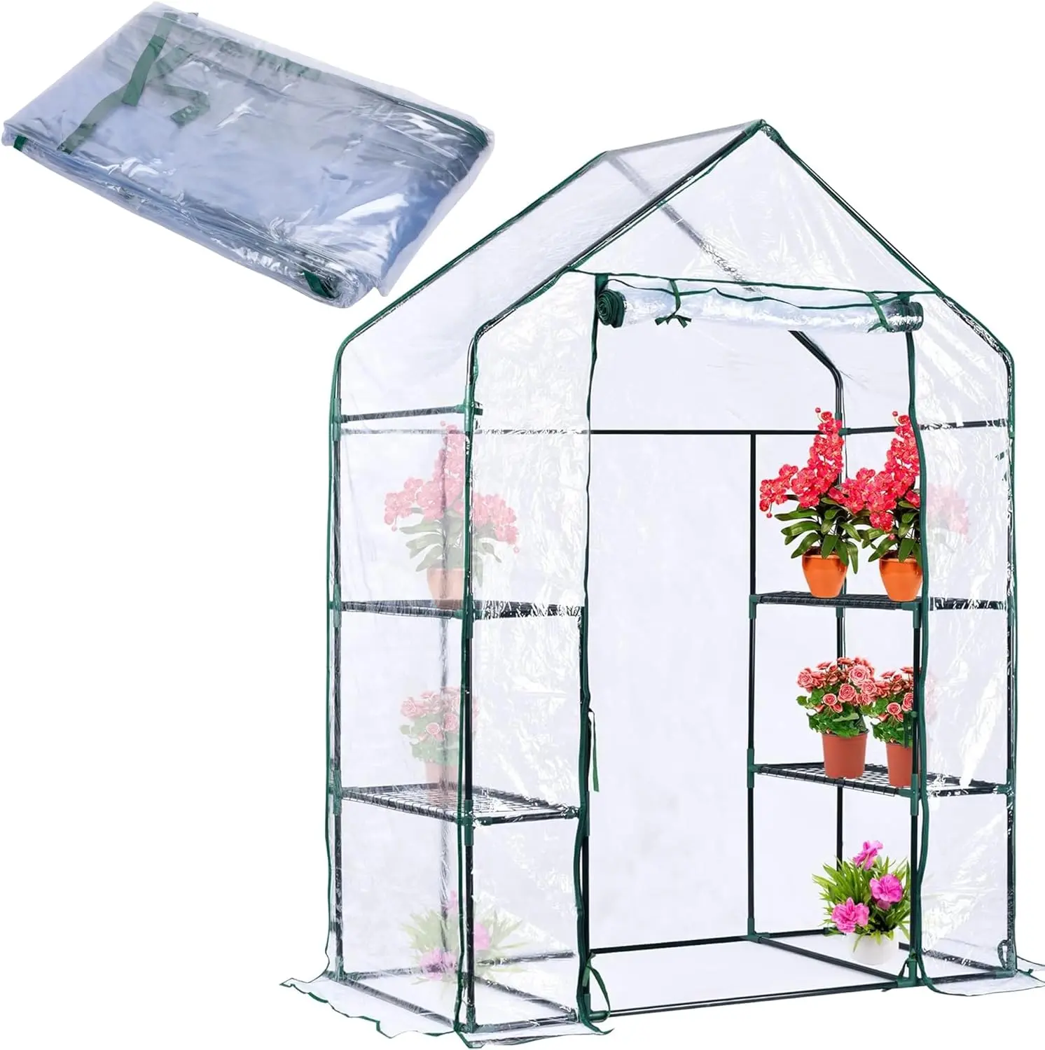 Walk in Greenhouse Replacement Cover with Roll-Up Zipper Door- 28"x56"x76" PVC Plant Gardening Greenhouse Cover for Gardening Plants (No Frames Include)