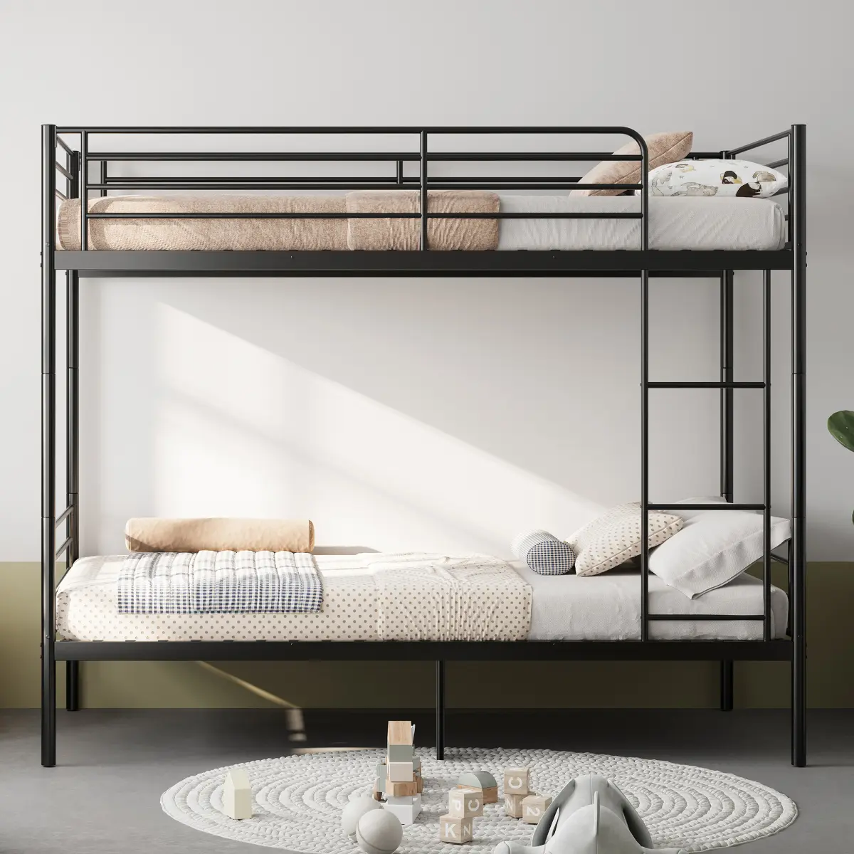 Bunk Bed with Ladder and high Guardrail, Able to Split, Metal Bunk Bed, Storage Space, Noise Free,Twin Over Twin Size,Black/White/Pink/Blue