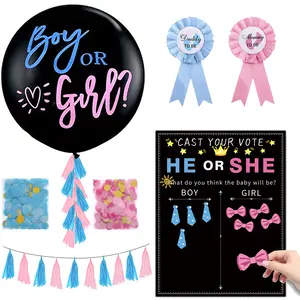 Gender Reveal Decorations - Baby Gender Reveal Decorations with Boy or Girl Balloons, 54 Voting Gender Reveal Idea Game, Daddy and Mommy To Be Tinplate Badge Pin, Gender Reveal Party Supplies