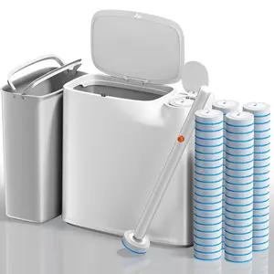 Bathroom Slim Wastebasket Trash Can with Removable Liner Bucket and Disposable Toilet Cleaning Kit, White Portable Garbage Bin for Toilet Bathroom RV