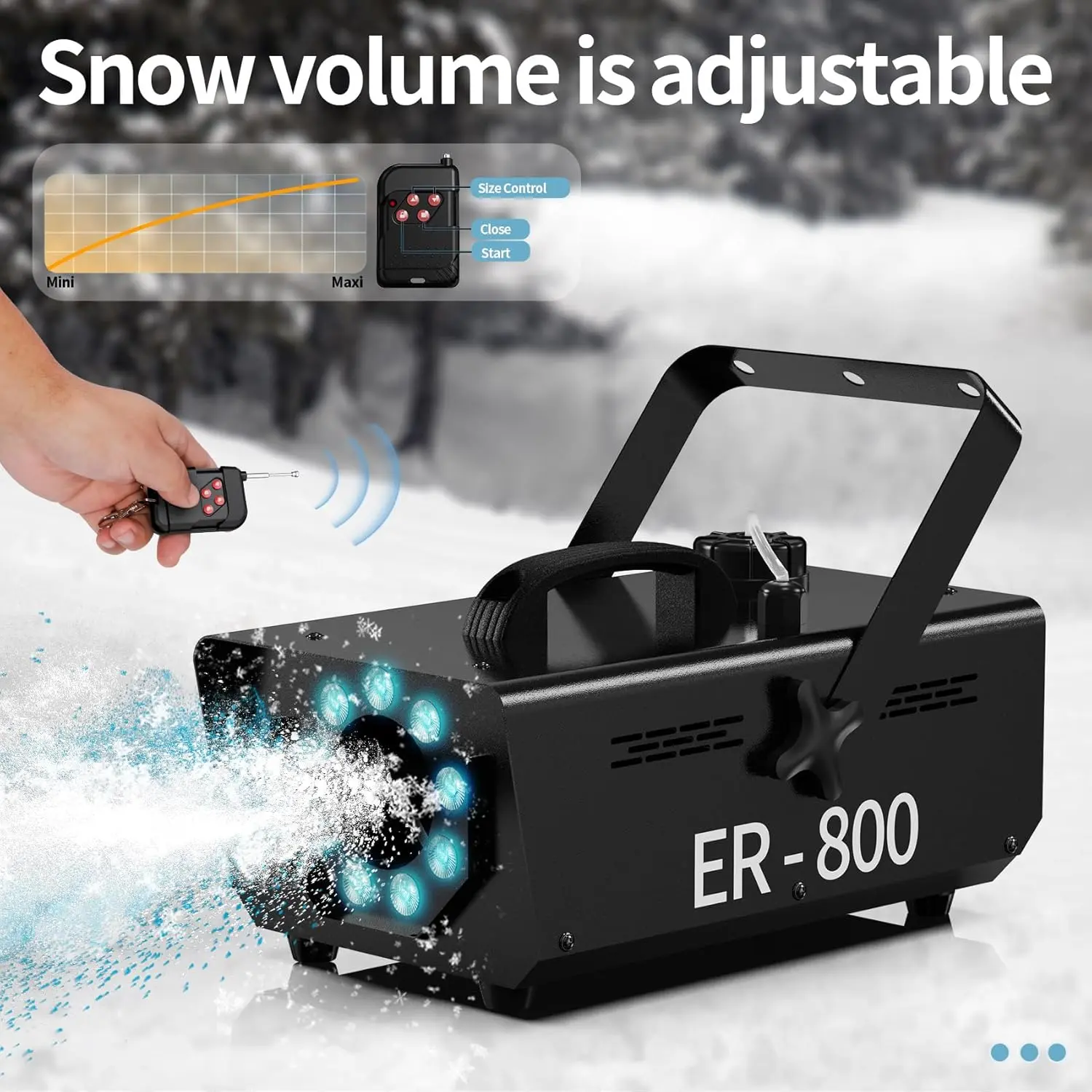 800W Snow Maker Machines for Indoor Outdoors, Adjustable Snowflake Size with 9 Color Lights, Indoor and Outdoor Use, Snow Maker Machines for Indoor Outdoors for Parties Events,Black