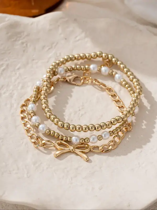 September Laurel  Elegant Faux Pearl Decorated Bracelet Set, Fashion Matching Bracelet, Fashion Jewelry for Party, Daily Clothing Decor, Trendy All-match & Exquisite Jewelry for Birthday Gift Christmas Gift