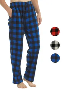 【Plus Size】 Men's Plaid Lounge Pants with Pockets, Soft Fleece Sleepwear, Adjustable Drawstring Waistband, Casual Fall & Winter Home Wear