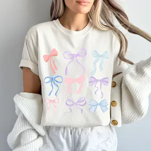 Bow Graphic Comfort Colors T-shirt, Tshirt Summer coquette Fit Top graphic tees women Womenswear Oversized Printed