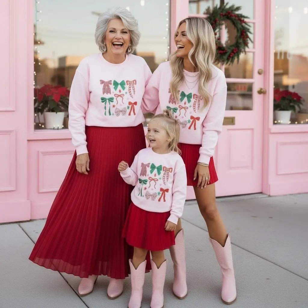 Christmas Matching Light Pink Pullover Sweatshirts