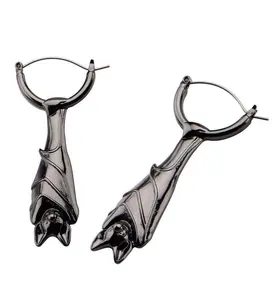 Black Hanging Bat Plug Hoops Black Hanging Bat Plug Hoops