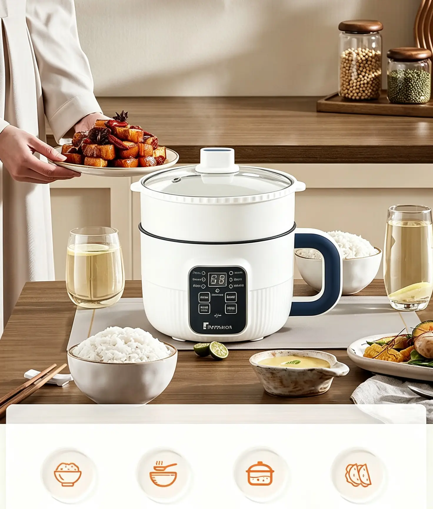 Electric Rice Cooker for 2–3 People, Fast Cooking, Smart Scheduling, Multifunctional, Food-Grade Nonstick Inner Pot